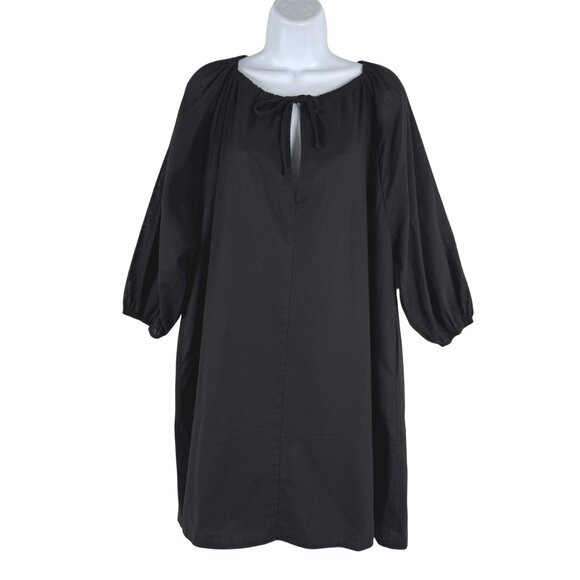 DISSH Dresses & Skirts - Dissh Tunic Dress Size 6 Black Linen Cotton Peasant Tie Neck Solid DR-1847
